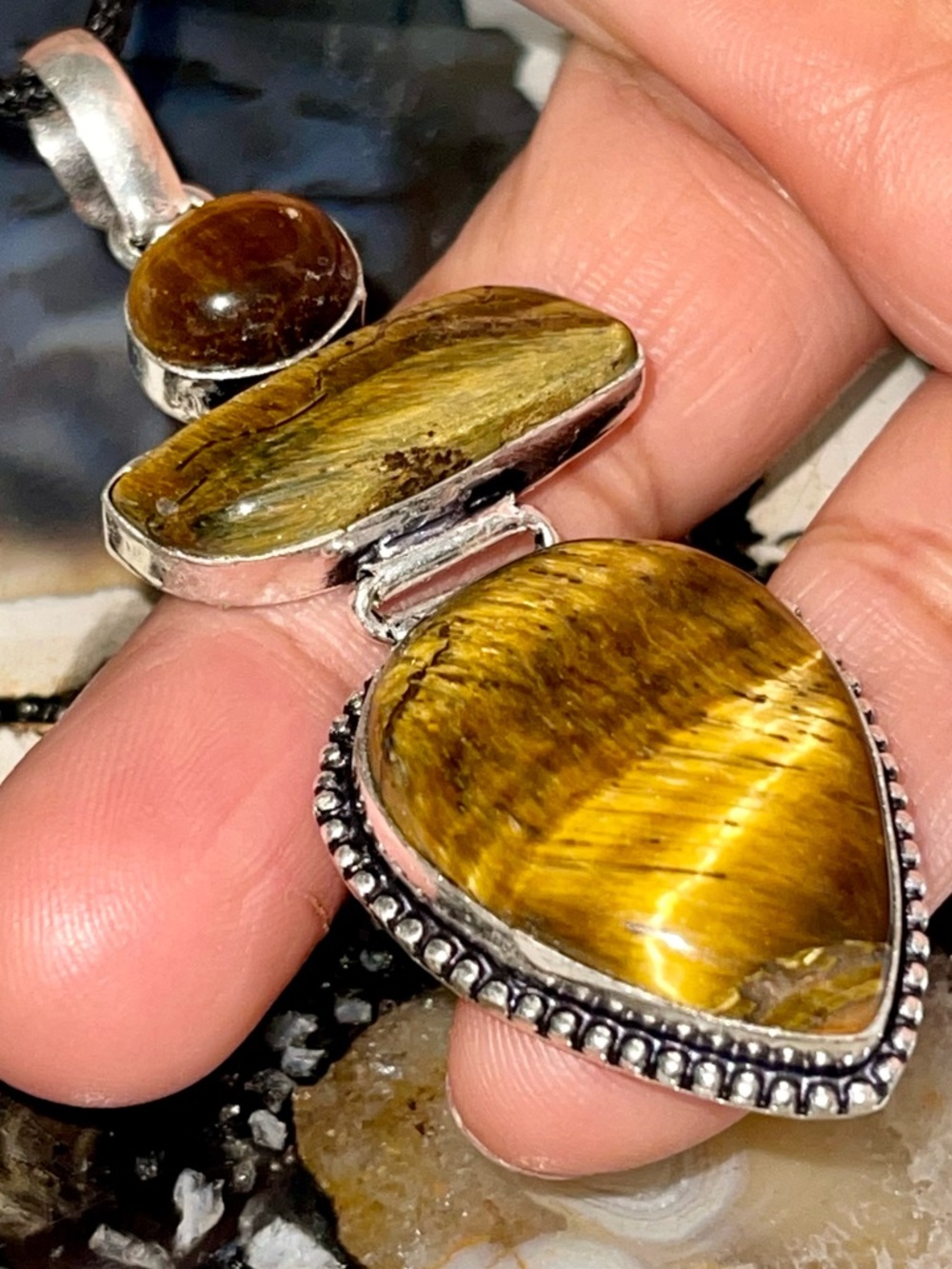 Beautiful Chatoyant Tiger Eye Pendant 2 7/8”